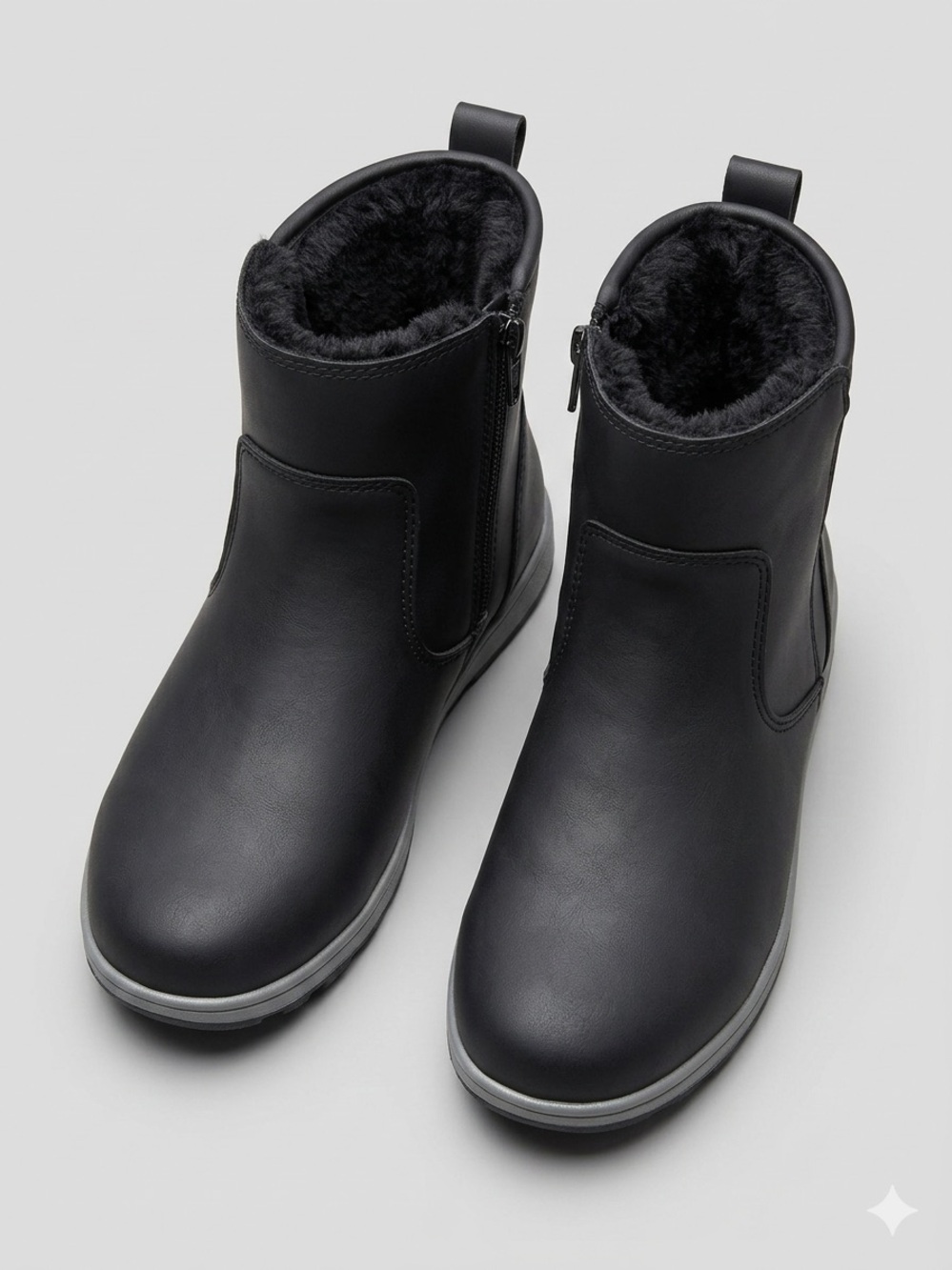 All Weather Khombu Black Faux Leather Ankle Boots with Plush Lining